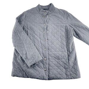Lands End Womens Quilted Jacket UX 14W Gray Snap Button Closure Cozy Outerwear‎